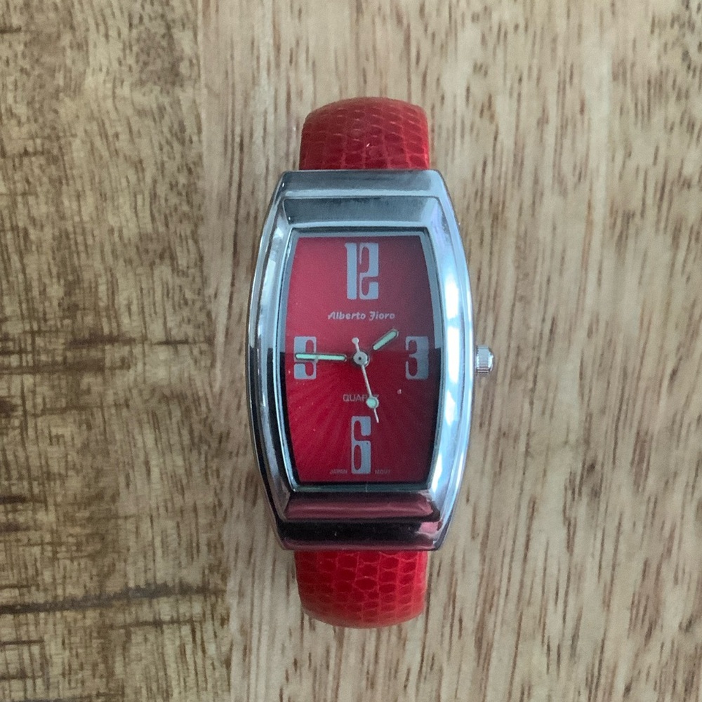 Red Alberto Fioro Quartz Women's Leather Cuff Watch